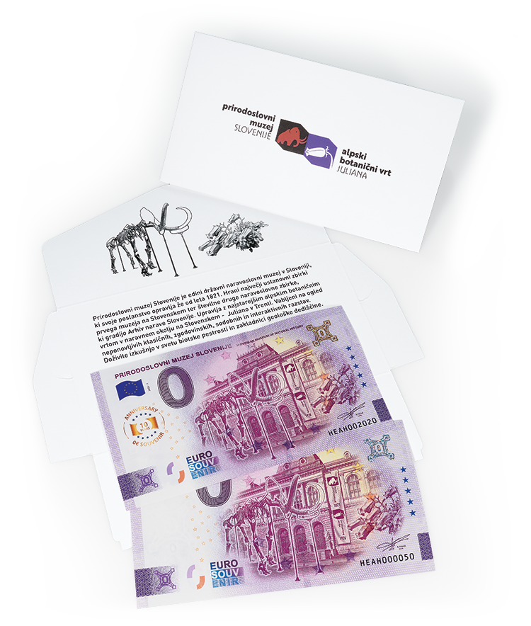 Prirodoslovni muzej Slovenije 0 € banknote Prirodoslovni_muzej_Slovenije_jubilejni_0€_bankovec_Matjaž_Učakar